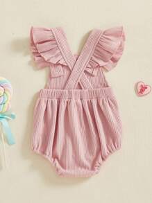 Toddler Girl First Birthday Romper Letter Bow Embroidery Ruffled Flying Sleeve Infant Jumpsuit For Summer - Pink - View 6