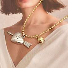 1 件情侣心形箭头/小铃铛吊坠项链，适合情侣佩戴/节日礼物