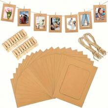 1 Set Photo Frame With Clips, Banner Wreath For Home Decor (10 Frames + 10 Clips + 1 Rope), Handmade Craft And Sewing Supplies, Party Decorations For Spring, Summer, Autumn, Winter, No Power Source Required, No Batteries, No Feathers