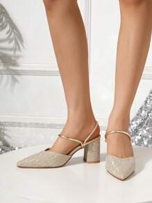 2025 European And American Fashion Versatile Chunky Heel Pointed Toe Sexy Ladies Pumps