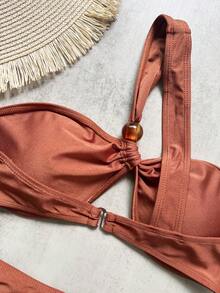 Bộ đồ bơi bikini hở lưng màu trơn đi biển mùa hè cho nữ - màu nâu - Xem 7