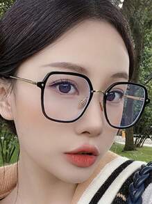 1 Pair Women's Square PC Frame Metal Leg Rivet Detail Non-Prescription Glasses, Suitable For Party, Holiday And Everyday Wear