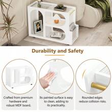 Mobile End Table With Lockable Wheels, Narrow Coffee Table With 5mm Thick Fluted Tempered Glass, Modern Nightstand With Golden Round Rod, Living Room, White, 31.5''W X11.8''D X 23.1''H