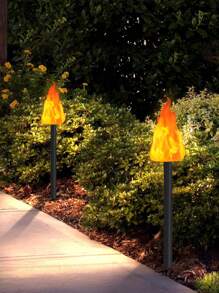 2/4个太阳能LED火焰景观灯，闪烁火焰景观灯，户外露营装饰火炬灯，适用于花园、草坪、小径、派对、露营、节日装饰、花园景观灯、太阳能户外圣诞装饰灯、圣诞灯、仙女灯 - Warm light - 查看 8