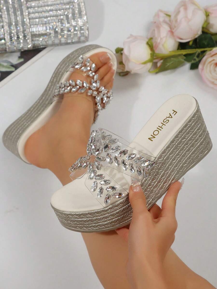 Women's Bow Decor Platform Wedge Slide Sandals, Open Toe Casual Beach Outdoor Slippers - Silver - View 1