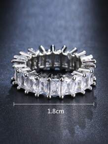 Nhẫn đính hôn Baguette Cubic Zirconia cổ điển dành cho nữ trang sức dự tiệc cưới mạ vàng 18K sang trọng - Bạc - Xem 4