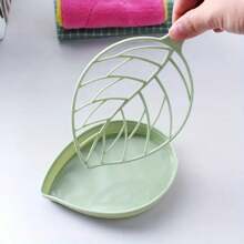 2pcs Leaf Shaped Soap Dish Set, Non-Slip Bathroom Soap Holder, Shower Drainage Tray, Decorative Soap Storage Tray For Home And Kitchen, Plastic Material
