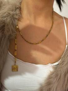 Monlansher 1 pezzo Nuova collana in acciaio inossidabile con ciondolo a forma di cuore, lunga collana da donna alla moda, minimalista e versatile per uso quotidiano
