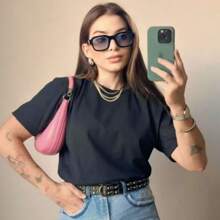 100% Cotton T-Shirt Plain Basic Women's T-Shirt - Black - View 1