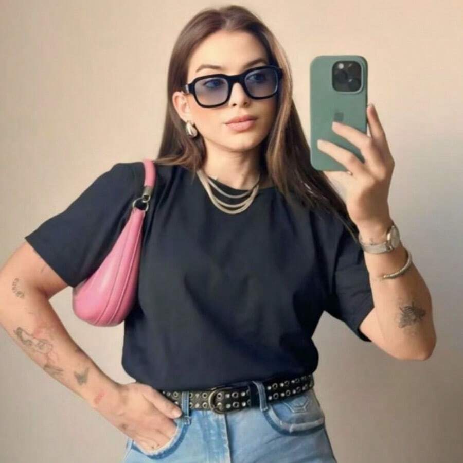 100% Cotton T-Shirt Plain Basic Women's T-Shirt - Black - View 1