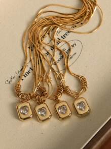 TONSI 1pc Vintage Stainless Steel 18k Gold Plated Double-Layer Snake Bone Chain Necklace With Geometric Heart Pendant, Suitable For Various Occasions For Women