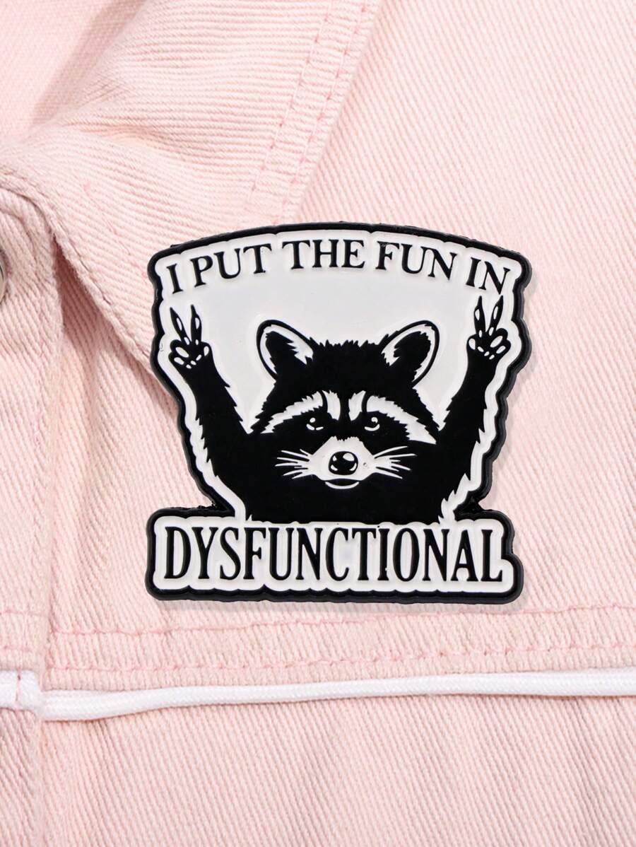 1PC Kawaii Raccoon Quotation Enamel Pin Brooches On Clothes Badge Bag Clothes Lapel Woman Jewelry Gifts - Black and White - View 1