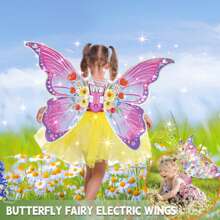 Conjunto de disfraz de hada ángel para niños - Incluye mochila con alas de mariposa luminosas, falda, corona, varita mágica; Alas de hada eléctricas, alas de ángel; Disfraz para representaciones, fiestas, cumpleaños, regalos para niñas