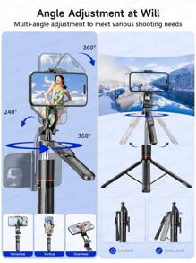 AXNEN Tripé Selfie para Smartphone de 170,8 cm - Tripé de Viagem Telescópico com Alça Estabilizadora e Rotação de 360°, Controle Remoto Sem Fio e Suporte de Telefone Destacável, Compatível com GoPro/Câmera/Smartphone/Android Pro MAX para Viagem, Vlogging, Vídeo e Foto
