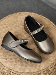1 Paio di Scarpe in Pelle per Bambine, con Punta Tonda, Morbide Scarpe da Cerimonia in Pelle, Graziosi Mocassini da Scuola con Decorazioni in Perline