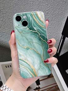 1 st. Creatieve Groene Marmer Goud Folie Tie Dye Glitter Transparant Antislip Zacht Telefoonhoesje Compatibel met iPhone 11/12/13/14/15/16 Pro Max