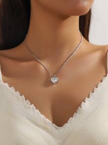 1pc European & American Y2K Style Metal Heart & Glass Pendant Necklace, Valentine's Gift For Her