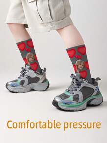 1 Pair Customized Face Design Mid-Calf Socks For Girls And Boys, Personalized Teenage Socks With Photo, Fun Customized Image Mid-Calf Long Socks For Kids, Suitable For Daily Wear, Holidays, Birthdays, And Other Occasions