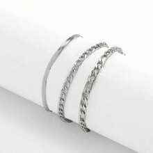 MONALLY 3pcs/Set Elegant Fashion Stainless Steel Jewelry Blade Chain Firago Chain Silver Anklet For Women Birthday Gift For Summer Vacation Travel Beach Party - Anklet - View 2