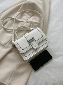 Mini Fashionable Women Quilted Flap Hand Bag, Patchwork Flap Small Square Bag, Outdoor Shopping Bag, Versatile Commuter Bag - White - View 7