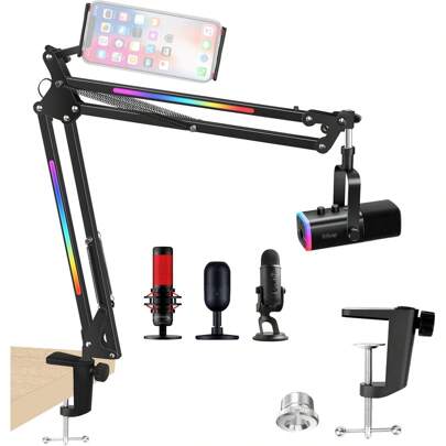  RGB Microphone Boom Arm - Mic Arm For Blue Y, HyperX, FIFINE AM8, Razer Seiren Mini And Most Microphone, Mic Stand Desk By YOUSHARES