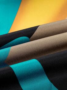 Plus Size Women Geometric Print V-Neck Short Sleeve Casual Dress (Random Floral Pattern) - Blue Yellow - View 7