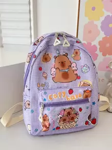 1 Pc Large-Capacity Cute Capybara Pattern School Bags.Lively Student Bag With Multi Pockets.Fashionable School Bag.Practical Handbag .Personalized Lightweight School Backpack.Portable Backpack With Multi Compartments - Purple - View 4