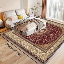 [Crystal Velvet 700g/㎡ Point-Printed Bottom, 5mm Thick] 1pc Bohemian Style Solid Color Area Rug, Soft Non-Slip Washable Carpet Suitable For Living Room, Bedroom, Kitchen, Office, Home Decor, Large Classroom Rug, Geometric Washable Rug
