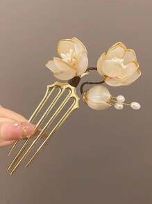 1个中国风花卉发梳，优雅牡丹花造型，女士发饰，传统中式发簪，发髻造型器，发髻发片，发型设计发夹，学习用品，发饰，头部饰品