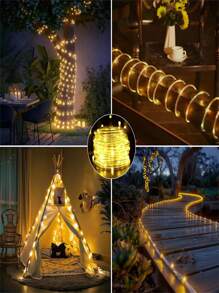 1pc Solar Rope Lights Outdoor - 50/100 LED Solar Powered Garden Lights With 8 Lighting Modes For Yard, Porch, Tree, Patio, Holiday Decorations - Transparent - View 11