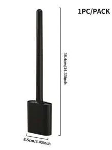 1 pièce Brosse de toilette en silicone noir avec long manche, nettoyant flexible, mini brosse de toilette à séchage rapide avec support, accessoires de salle de bain, décoration de salle de bain, décoration d'automne