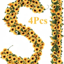4 件彩色人造向日葵花环 - 92.51 英寸长，适合婚礼、家居和花园装饰、感恩节和秋季庆祝活动