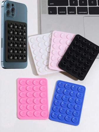 3pcs/Set 24 Pieces Silicone Suction Cup, Minimalist Style, Suction Cup Sticker, Non-Slip, Cell Phone Case, Portable, Movable Cell Phone Stand, Square
