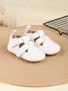1 Pair Boys' Solid Color PU Hook And Loop Design Flat Breathable Versatile Casual Sandals, Suitable For Summer