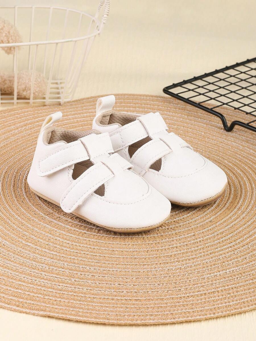 1 Pair Boys' Solid Color PU Hook And Loop Design Flat Breathable Versatile Casual Sandals, Suitable For Summer