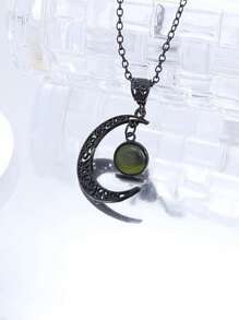 1pc Gothic Boho Style Black Floral Crescent Necklace
