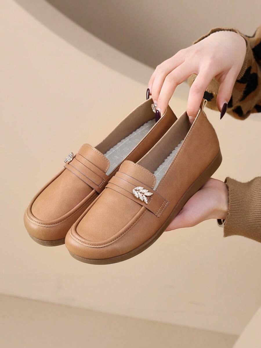 女士平底乐福鞋，软底透气圆头休闲鞋