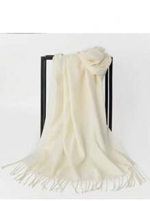 MilyModa Unisex Plain Scarf 150g With Fringes - 米色 - 查看 2