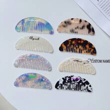 1pc Customizable Vintage Marble Print Geometric Acetate Pocket Comb, Portable Mini Wide-Tooth Hair Brush - Multicolor - View 1