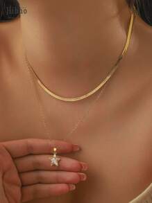 Hihho 2pcs Minimalist Sparkling Cubic Zirconia Star Pendant Necklace Set, Elegant Daily Wear Jewelry Gift For Her - Gold - View 4