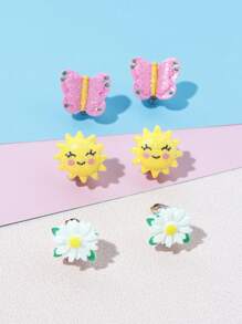 3 أزواج من أقراط بمشابك أطفال جميلة بشكل وحيد القرن و الزهور