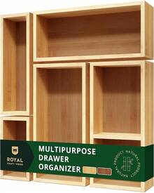 5-Piece Bamboo Drawer Organizer Set – Multi-Use Storage Trays For Kitchen, Bathroom, Office, Makeup, Jewelry & More – Junk Drawer Tray, Utensil Holder, Storage Box & Bin Set (5 Boxes) - 5 Boxes - View 1