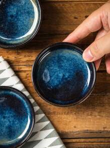 4pcs Night Sky Ceramic Dish Set, Blue Kiln Transformation, Unique Color, 3.5 Inches, Dipping Dish, Snack Dish, Seasoning Dish, Side Dish, Suitable For Home, Restaurant, Restaurant, Banquet Hall, Multi Functional Use, Suitable For Oven, Microwave, Disinfection Cabinet, Dishwasher Safety, Stackable Storage, Save Cross Border