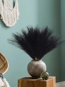 1/5 Pcs Black Artificial Pampas Grass With Feather Decorations, 18.11 Inches/46 Cm Height, Fluffy Silk Bohemian Style Pampas Flowers For Home, Living Room, Kitchen, Wedding, Christmas, Easter Decoration, Vase Fillers, Country Style Decor, Perfect Mother's Day Gift