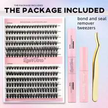 DIY Eyelash Extension Kit, Lash Cluster Mix With Lash Bonding & Stamp & Lash Applicator Tool For Self Application At Home Eyelashes Lashes Extensions - Pink - View 1