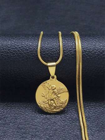 Collares de acero inoxidable del Arcángel San Miguel Protégenos para hombres/mujeres, collar de gargantilla de color dorado