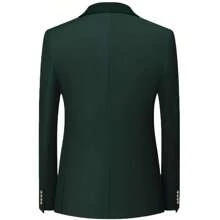 Bộ vest nam Caelus Fashion mới, kiểu dáng công sở, hai hàng cúc, màu trơn, gồm áo khoác và quần tây, dáng ôm, thích hợp cho đám cưới, tiệc tùng, sự kiện xã giao. - xanh quân đội - Xem 4