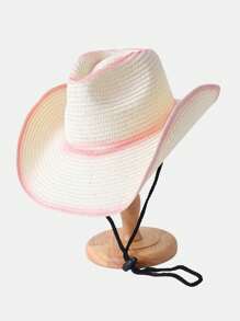 1 pieza Sombrero de vaquero occidental, sombrero de paja de color degradado retro, sombrero de protección solar para verano para senderismo, pesca y actividades al aire libre