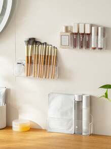 1pc Space Saving Wall Mounted Makeup Organizer - Plastic, Can Hold Lipstick, Brushes And Nail Polish, Portable Design, No Power Required, Makeup Brush Holder