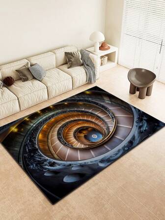 1pc New Creative 3D Visual Spiral Staircase Pattern Area Rug - 100% Polyester Material, Strong Visual Effect, Anti-Fatigue, Non-Slip, Machine Washable, Suitable For Home Decor, Living Room Carpet, Bedroom Rug, Doormat, Bedside Rug, Holiday Decoration